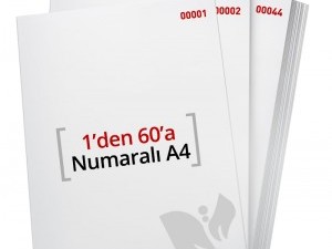 1'den - 60' A Numaralı A4 Kağıt - Copier Bond 80 gr
